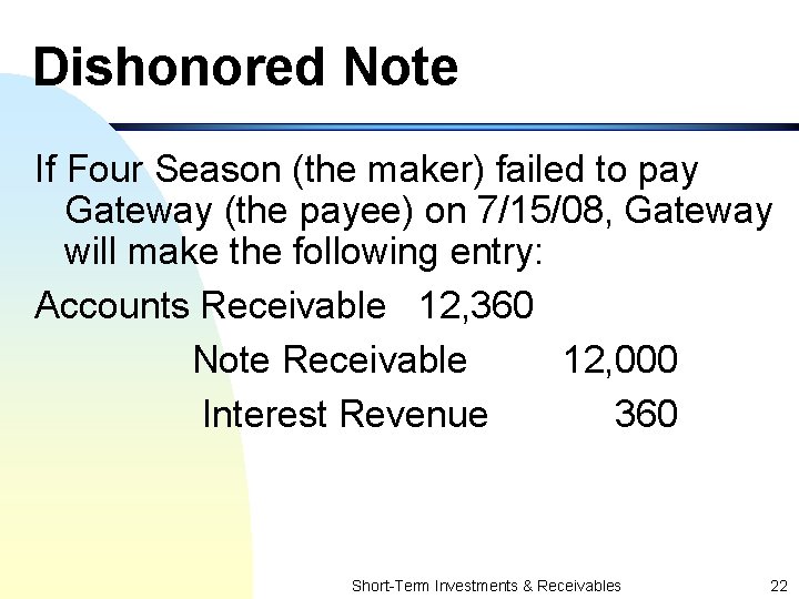 Dishonored Note If Four Season (the maker) failed to pay Gateway (the payee) on