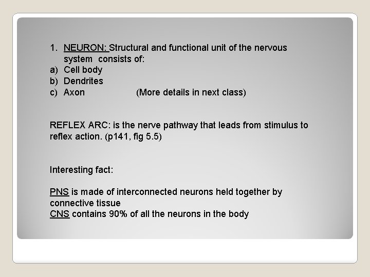 1. NEURON: Structural and functional unit of the nervous system consists of: a) Cell