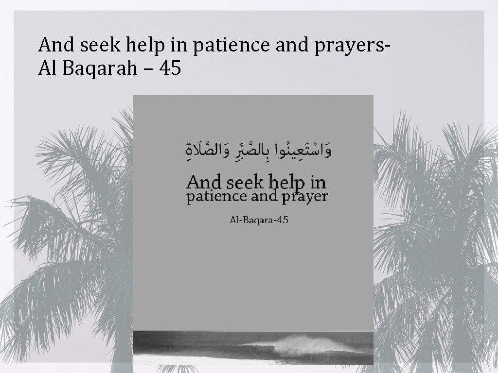 And seek help in patience and prayers. Al Baqarah – 45 