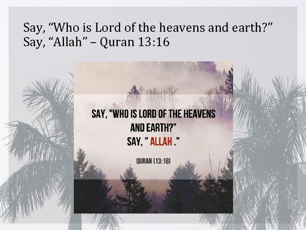 Say, “Who is Lord of the heavens and earth? ” Say, “Allah” – Quran