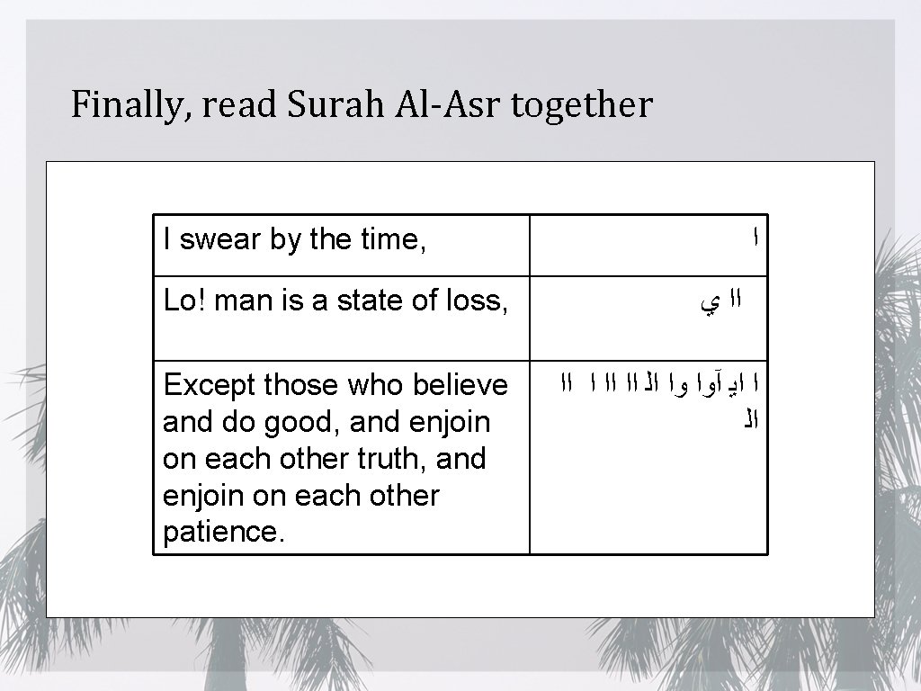 Finally, read Surah Al-Asr together I swear by the time, Lo! man is a