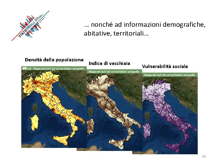 … nonché ad informazioni demografiche, abitative, territoriali… Densità della popolazione Indice di vecchiaia Vulnerabilità