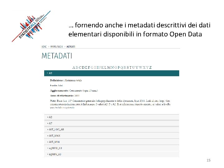 … fornendo anche i metadati descrittivi dei dati elementari disponibili in formato Open Data