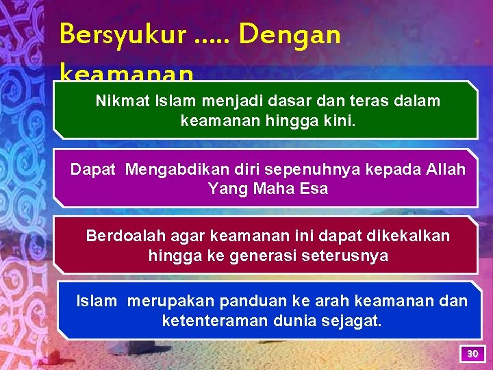 Bersyukur …. . Dengan keamanan Nikmat Islam menjadi dasar dan teras dalam keamanan hingga