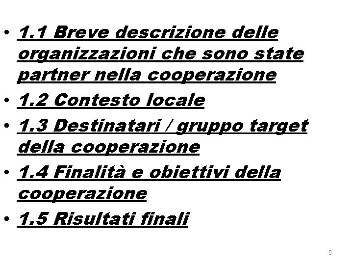  • 1. 1 Breve descrizione delle organizzazioni che sono state partner nella cooperazione