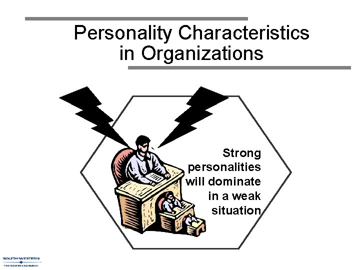 Personality Characteristics in Organizations Strong personalities will dominate in a weak situation 