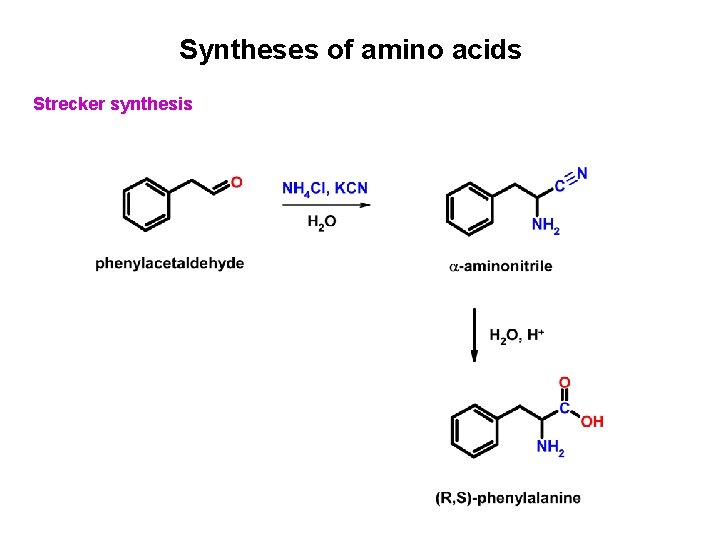 Syntheses of amino acids Strecker synthesis 