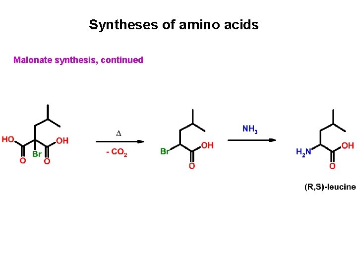 Syntheses of amino acids Malonate synthesis, continued 