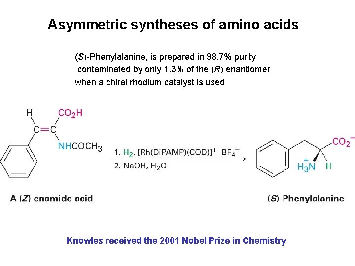 Asymmetric syntheses of amino acids (S)-Phenylalanine, is prepared in 98. 7% purity contaminated by