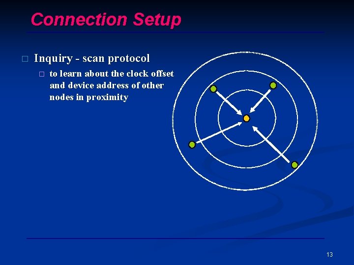 Connection Setup � Inquiry - scan protocol � to learn about the clock offset