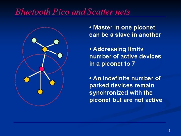 Bluetooth Pico and Scatter nets • Master in one piconet can be a slave