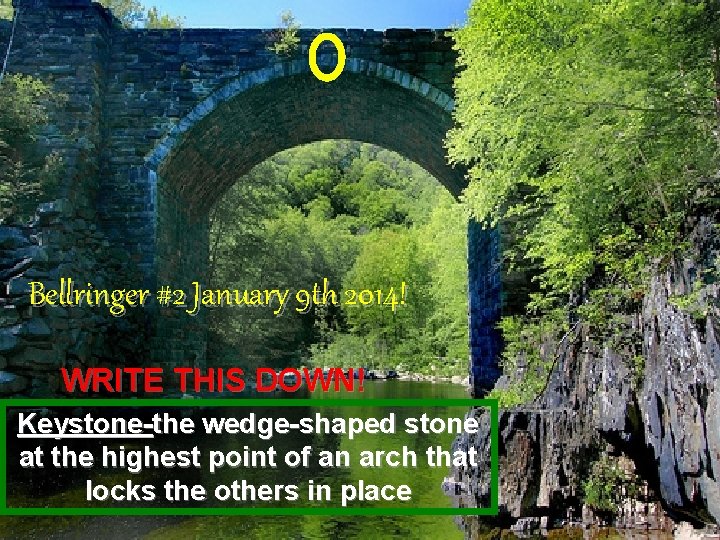 Bellringer #2 January 9 th 2014! WRITE THIS DOWN! Keystone-the wedge-shaped stone at the