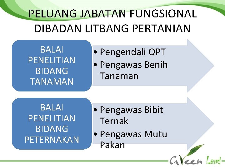 PELUANG JABATAN FUNGSIONAL DIBADAN LITBANG PERTANIAN BALAI PENELITIAN BIDANG TANAMAN • Pengendali OPT •