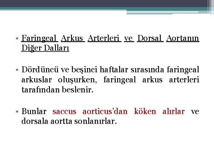  • Faringeal Arkus Arterleri ve Dorsal Aortanın Diğer Dalları • Dördüncü ve beşinci