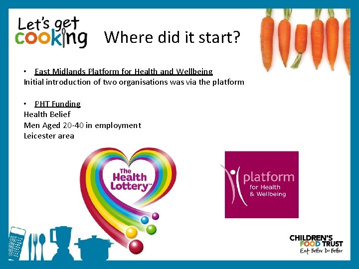 Where did it start? • East Midlands Platform for Health and Wellbeing Initial introduction