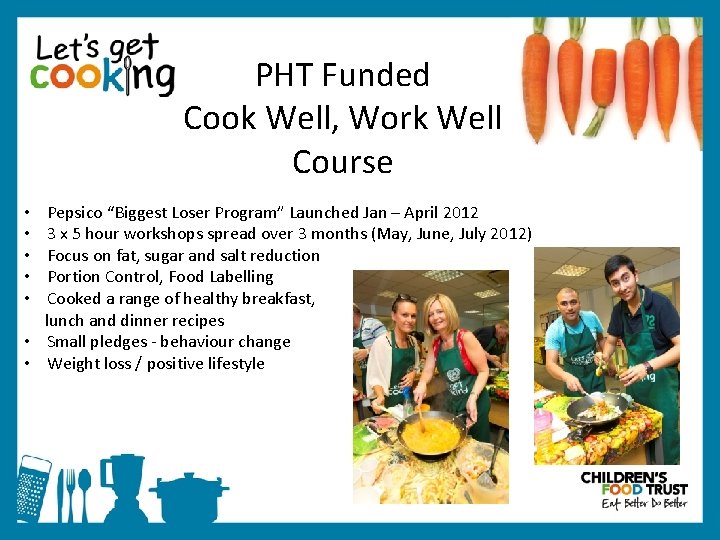 PHT Funded Cook Well, Work Well Course Pepsico “Biggest Loser Program” Launched Jan –