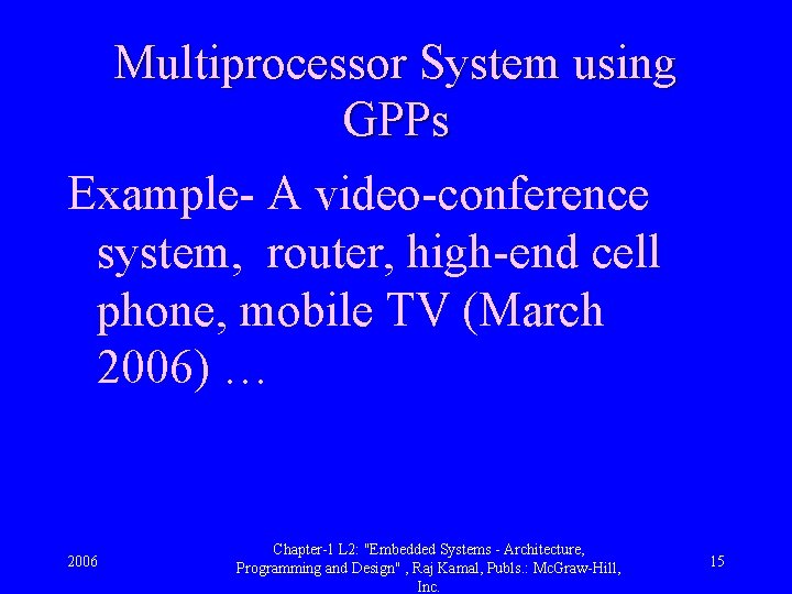 Multiprocessor System using GPPs Example- A video-conference system, router, high-end cell phone, mobile TV