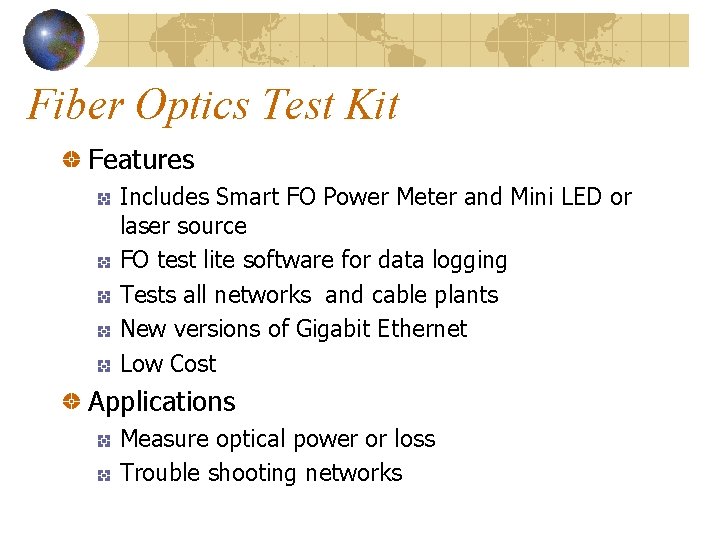 Fiber Optics Test Kit Features Includes Smart FO Power Meter and Mini LED or