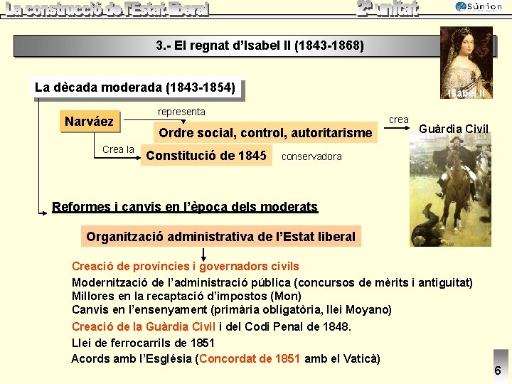 3. - El regnat d’Isabel II (1843 -1868) La dècada moderada (1843 -1854) Narváez