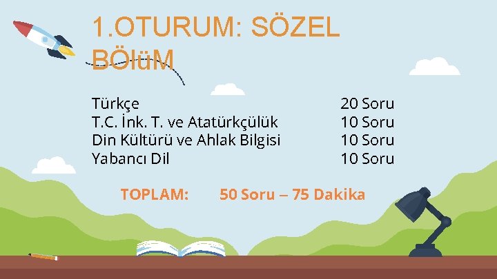 1. OTURUM: SÖZEL BÖlüM Türkçe T. C. İnk. T. ve Atatürkçülük Din Kültürü ve