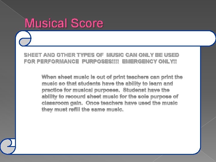 Musical Score SHEET AND OTHER TYPES OF MUSIC CAN ONLY BE USED FOR PERFORMANCE