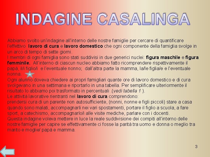 INDAGINE CASALINGA Abbiamo svolto un’indagine all’interno delle nostre famiglie per cercare di quantificare l’effettivo