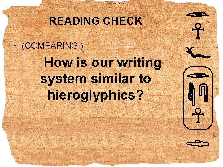 READING CHECK • (COMPARING ) How is our writing system similar to hieroglyphics? 