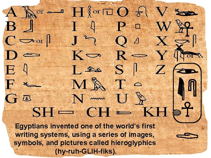 Egyptians invented one of the world’s first writing systems, using a series of images,