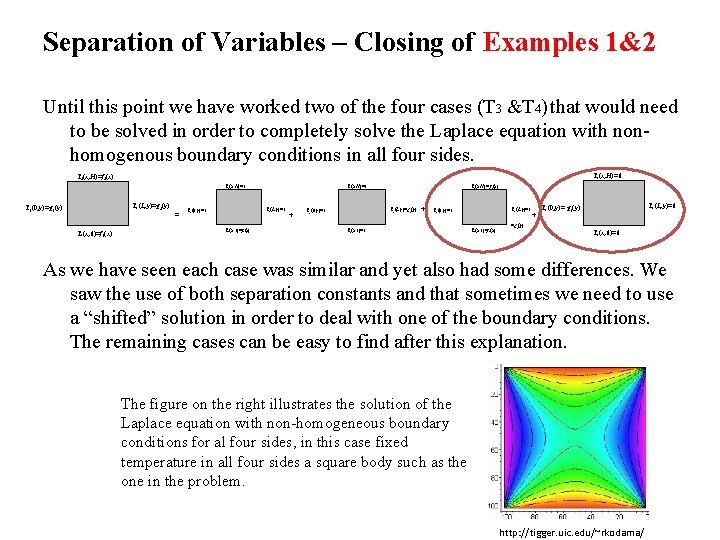 Separation of Variables – Closing of Examples 1&2 Until this point we have worked