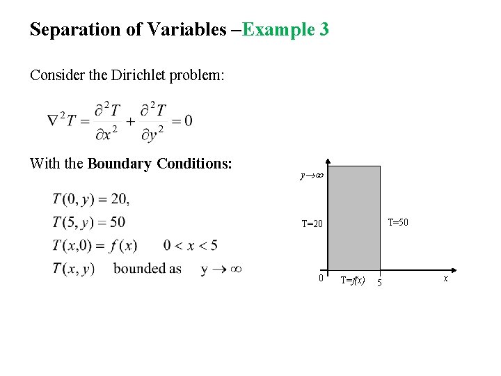 Separation of Variables –Example 3 Consider the Dirichlet problem: With the Boundary Conditions: y