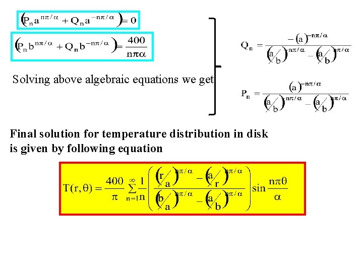 Solving above algebraic equations we get Final solution for temperature distribution in disk is