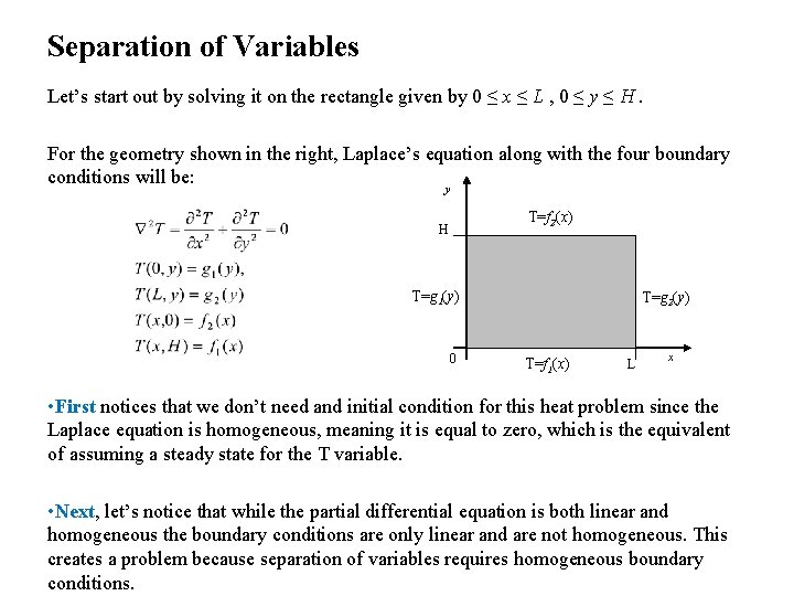 Separation of Variables Let’s start out by solving it on the rectangle given by