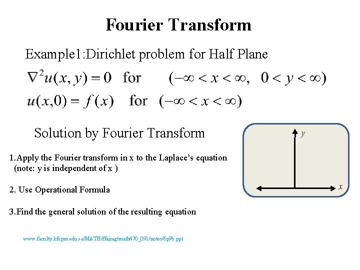 Fourier Transform Example 1: Dirichlet problem for Half Plane Solution by Fourier Transform 1.