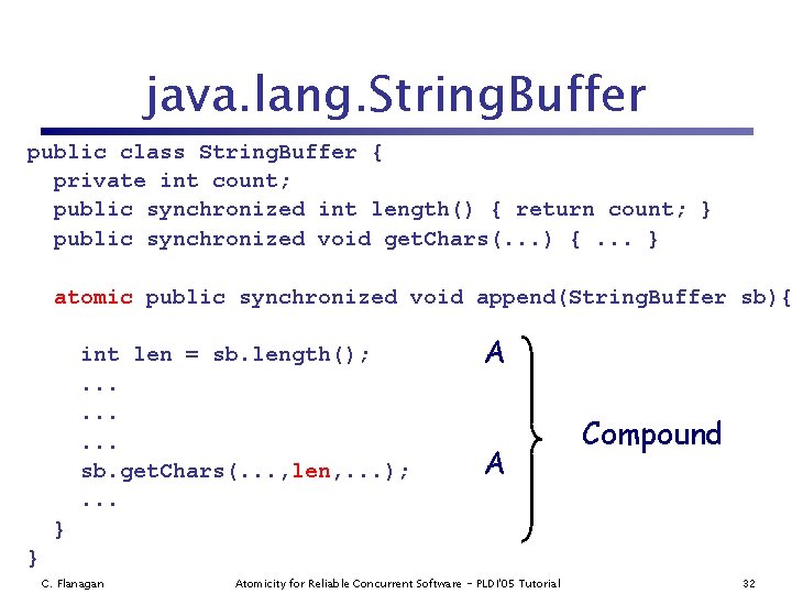 java. lang. String. Buffer public class String. Buffer { private int count; public synchronized