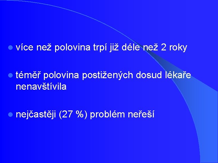 l více než polovina trpí již déle než 2 roky l téměř polovina postižených l více než polovina trpí již déle než 2 roky l téměř polovina postižených