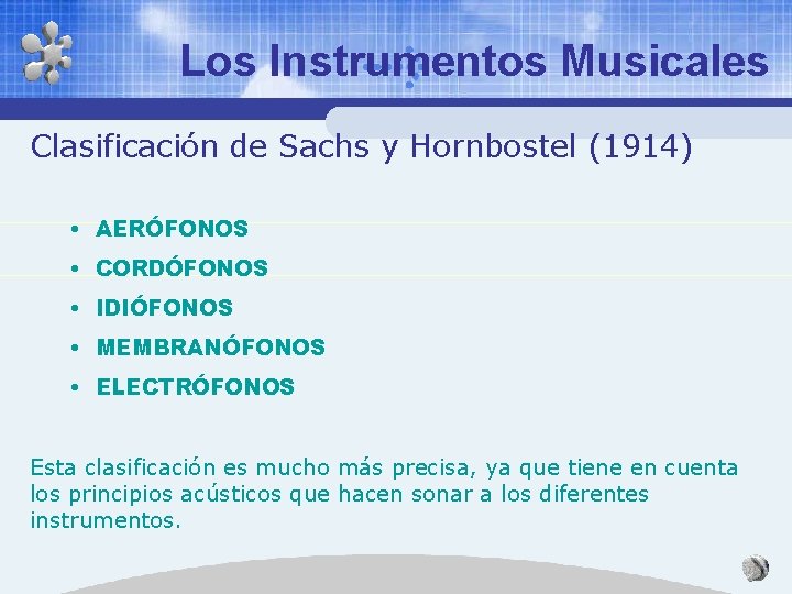 Los Instrumentos Musicales Clasificación de Sachs y Hornbostel (1914) • AERÓFONOS • CORDÓFONOS •