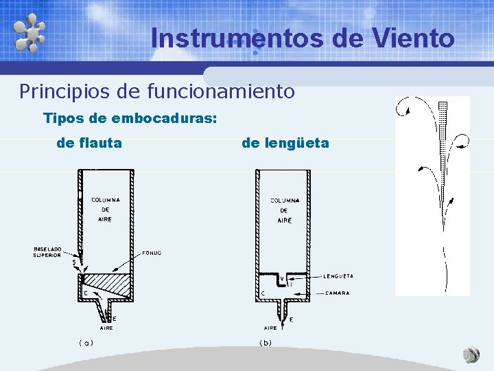 Instrumentos de Viento Principios de funcionamiento Tipos de embocaduras: de flauta de lengüeta 