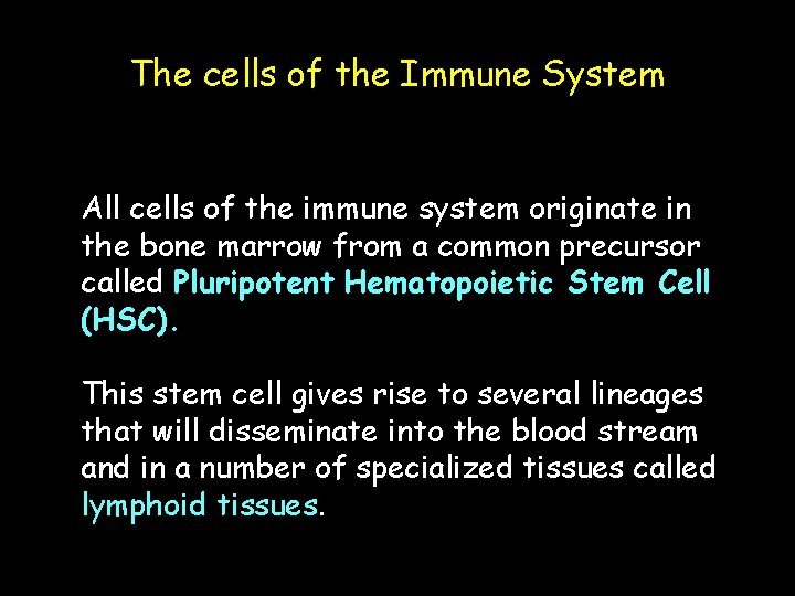 The cells of the Immune System All cells of the immune system originate in