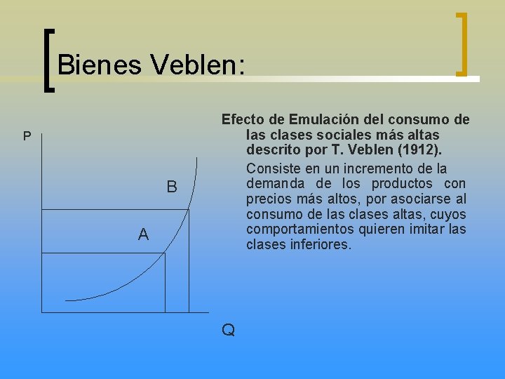 Bienes Veblen: P B A Efecto de Emulación del consumo de las clases sociales