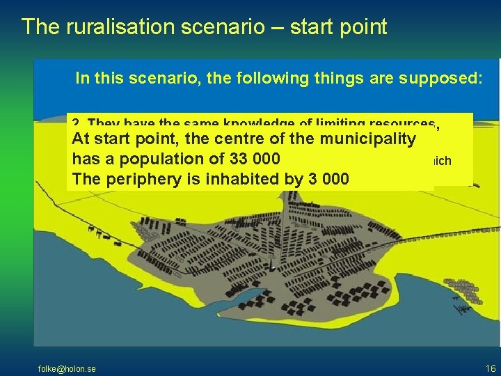 The ruralisation scenario – start point In this scenario, the following things are supposed: