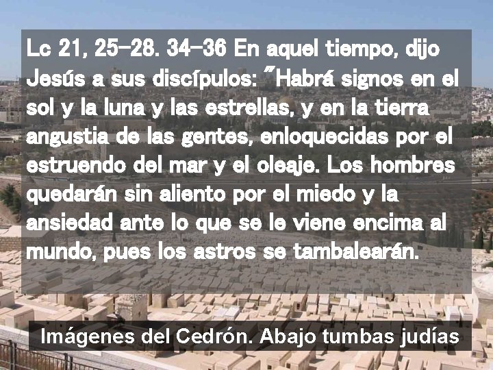 Lc 21, 25 -28. 34 -36 En aquel tiempo, dijo Jesús a sus discípulos: