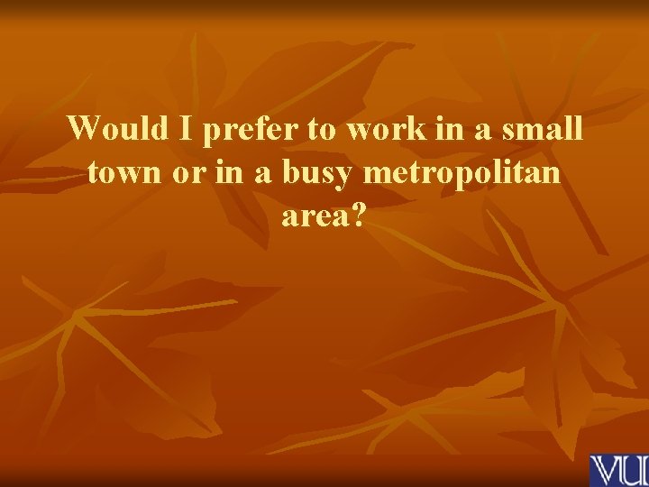 Would I prefer to work in a small town or in a busy metropolitan