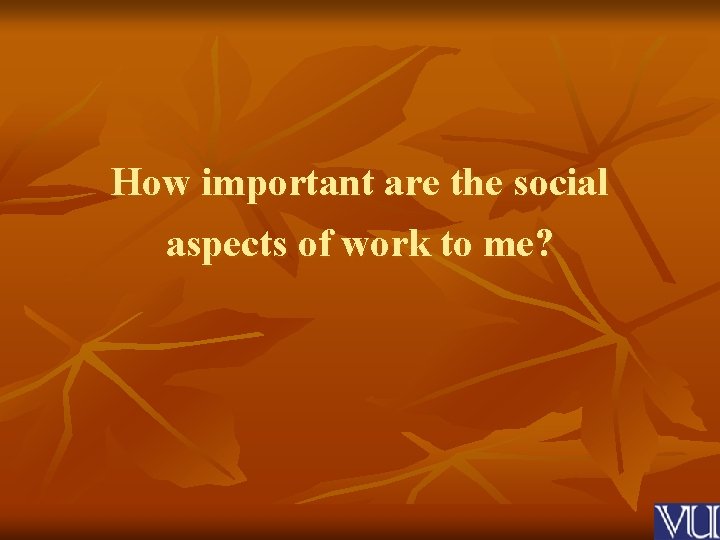 How important are the social aspects of work to me? 