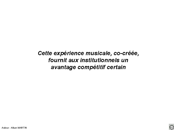 Cette expérience musicale, co-créée, fournit aux institutionnels un avantage compétitif certain Auteur : Alban