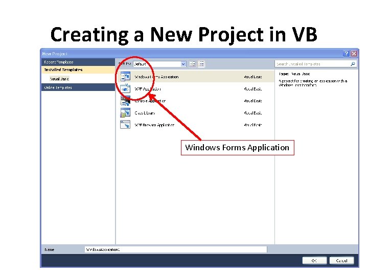 Creating a New Project in VB Windows Forms Application 
