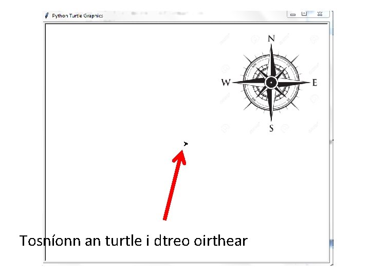 Tosníonn an turtle i dtreo oirthear 