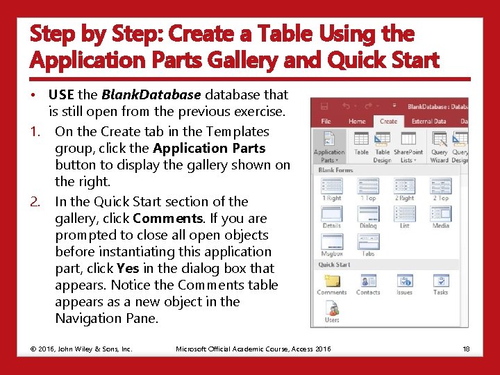 Step by Step: Create a Table Using the Application Parts Gallery and Quick Start