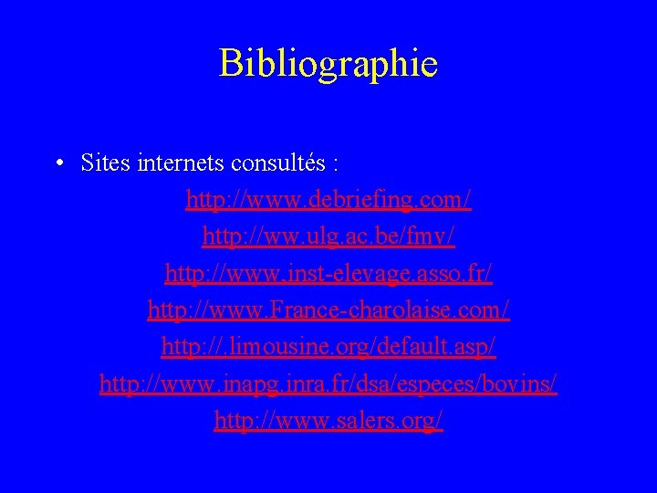Bibliographie • Sites internets consultés : http: //www. debriefing. com/ http: //ww. ulg. ac.