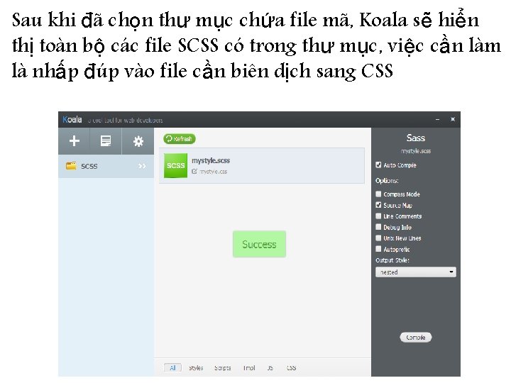 Sau khi đã chọn thư mục chứa file mã, Koala sẽ hiển thị toàn