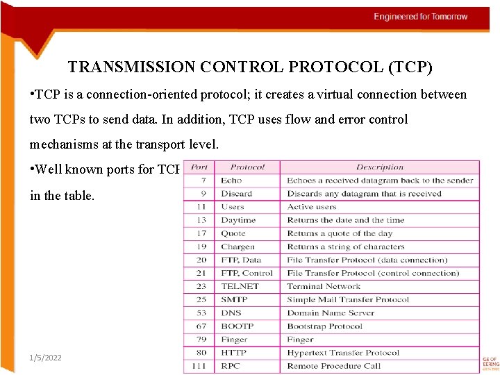 TRANSMISSION CONTROL PROTOCOL (TCP) • TCP is a connection-oriented protocol; it creates a virtual